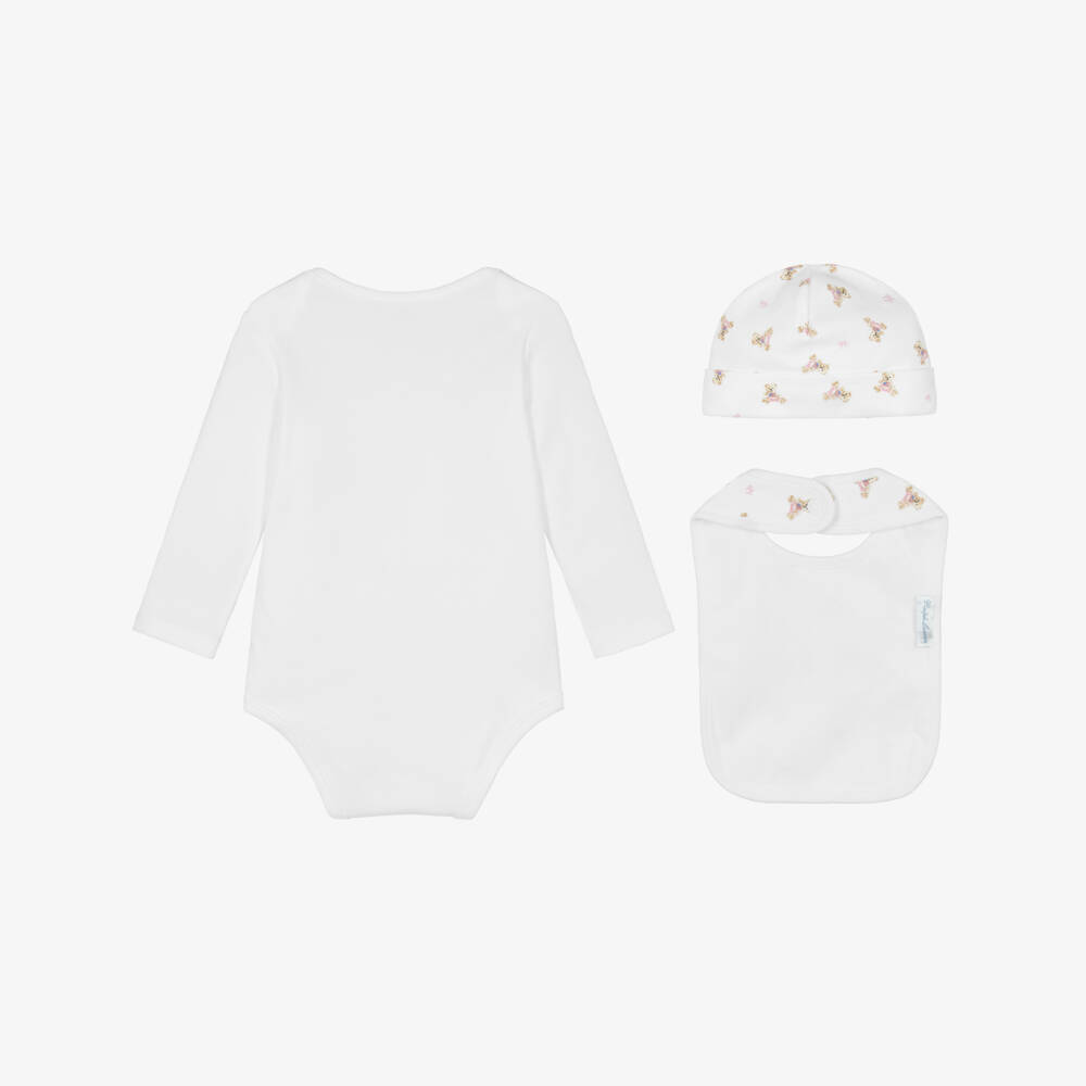 Ralph Lauren-White Cotton Babysuit Set with Pink Polo Bear | Childrensalon