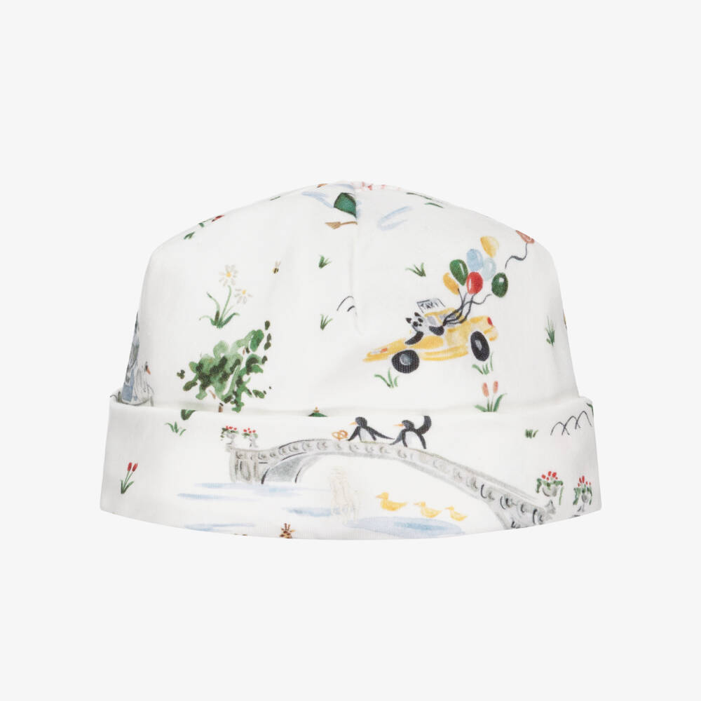 Ralph Lauren-White Cotton Hat with New York Central Park Zoo Print | Childrensalon