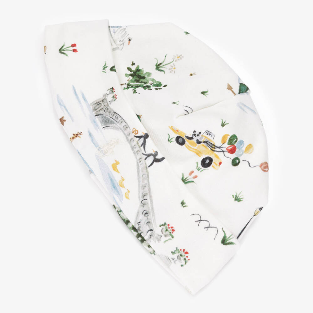 Ralph Lauren-White Cotton Hat with New York Central Park Zoo Print | Childrensalon