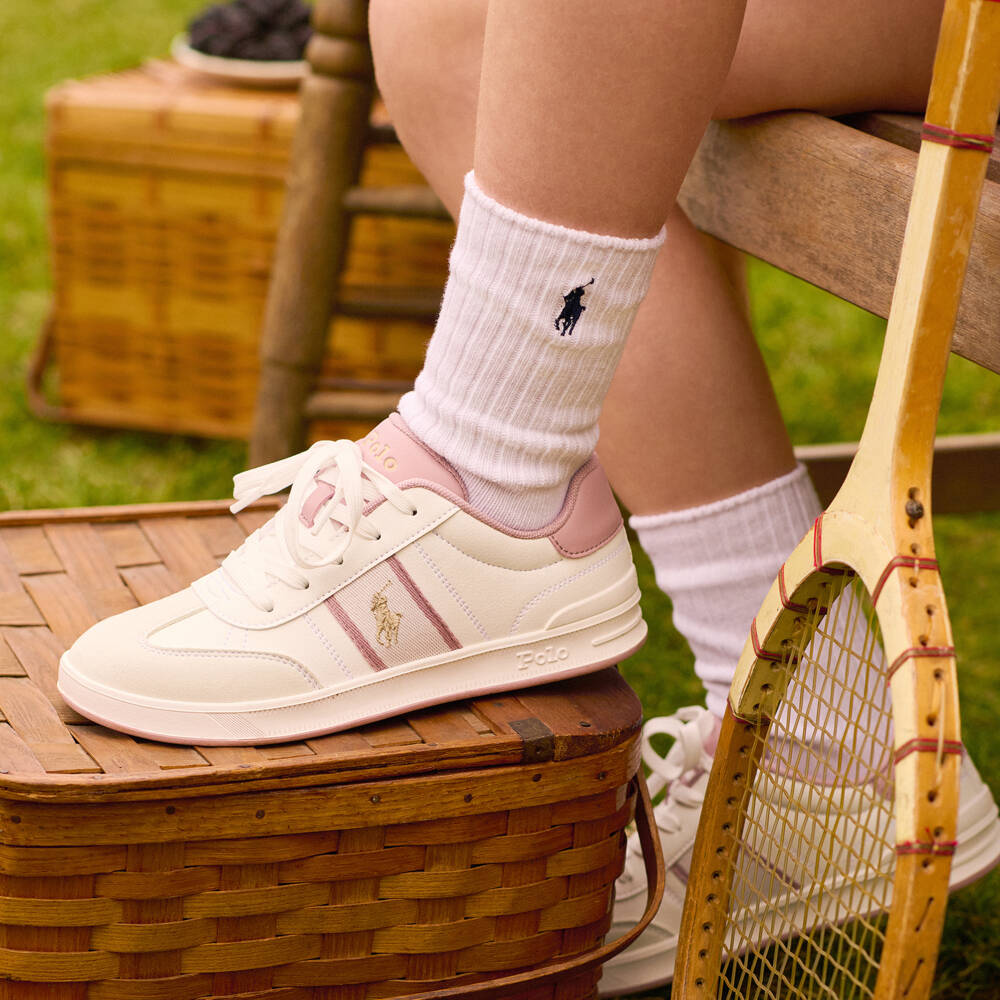 Ralph Lauren-White Cotton Performance Ankle Socks with Pony Logo (6 Pack) | Childrensalon