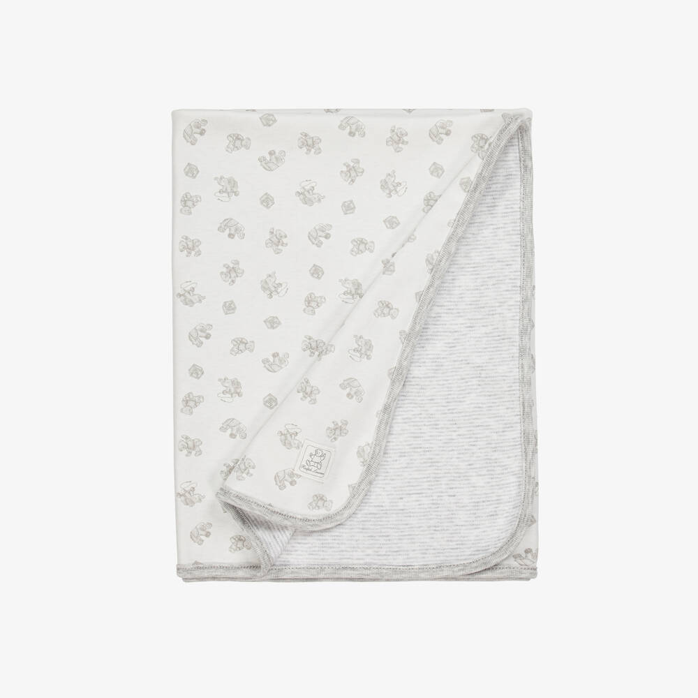 Ralph Lauren-White Cotton Polo Bear Blanket (80cm) | Childrensalon