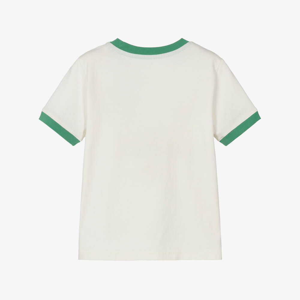 Ralph Lauren-White Cotton Ringer T-Shirt | Childrensalon