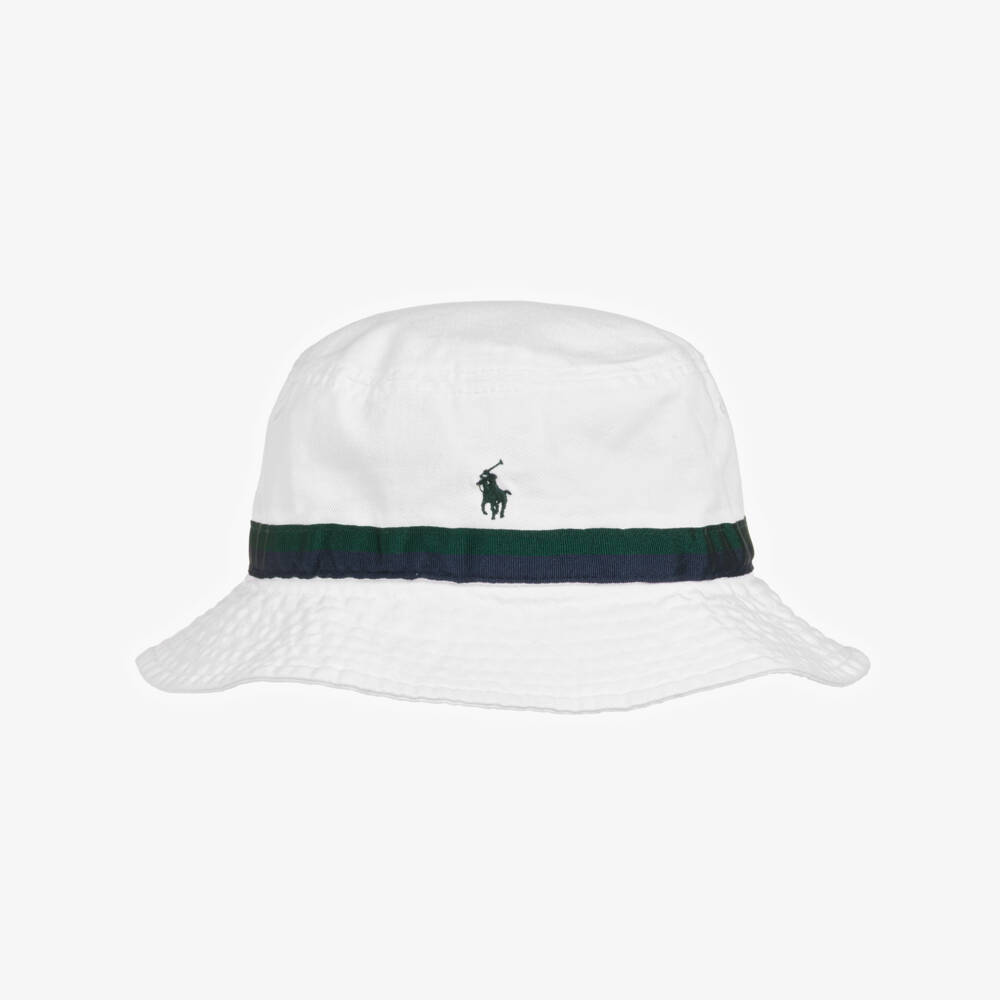 Ralph Lauren-White Cotton Wimbledon Bucket Hat | Childrensalon
