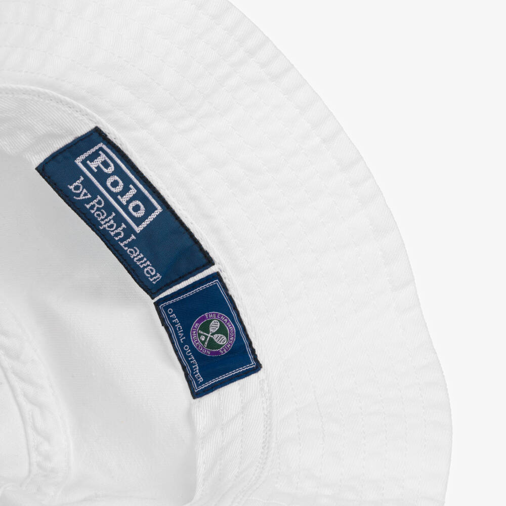 Ralph Lauren-White Cotton Wimbledon Bucket Hat | Childrensalon