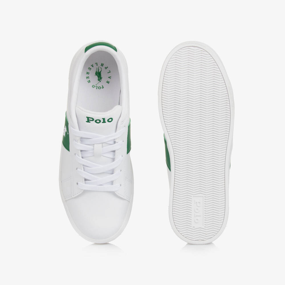 Ralph Lauren-White & Green Faux Leather Trainers | Childrensalon
