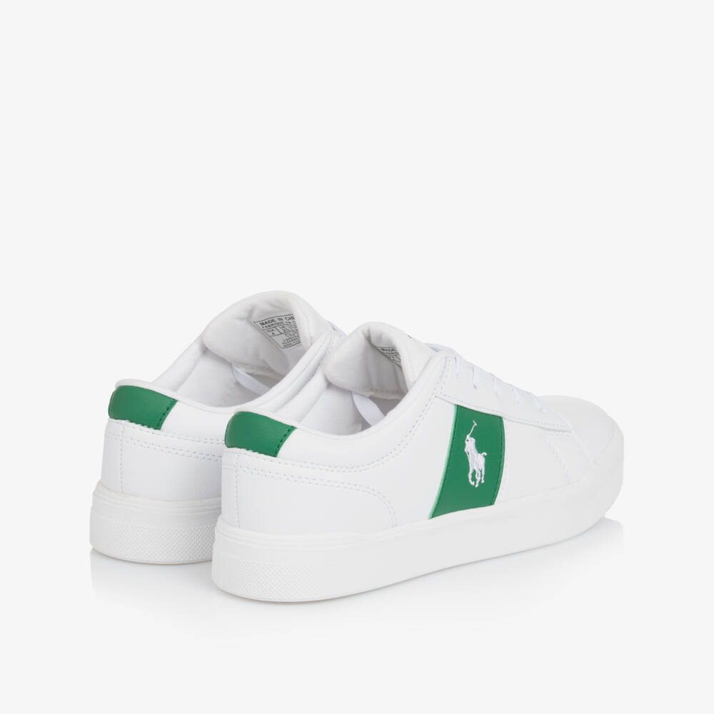 Ralph Lauren-White & Green Faux Leather Trainers | Childrensalon