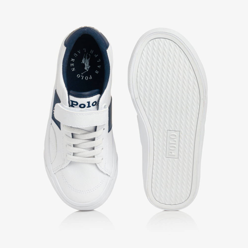 Ralph Lauren-White & Navy Blue Trainers with Elasticated Laces | Childrensalon