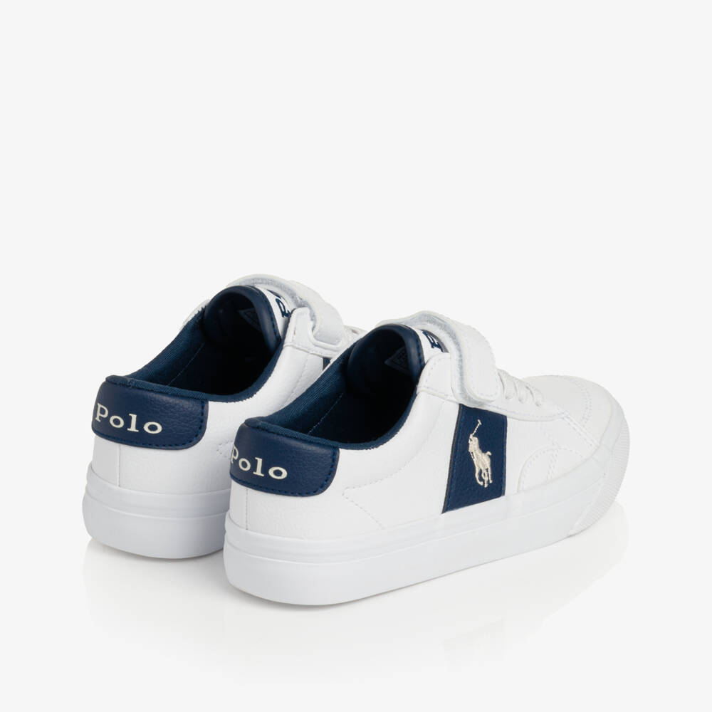Ralph Lauren-White & Navy Blue Trainers with Elasticated Laces | Childrensalon