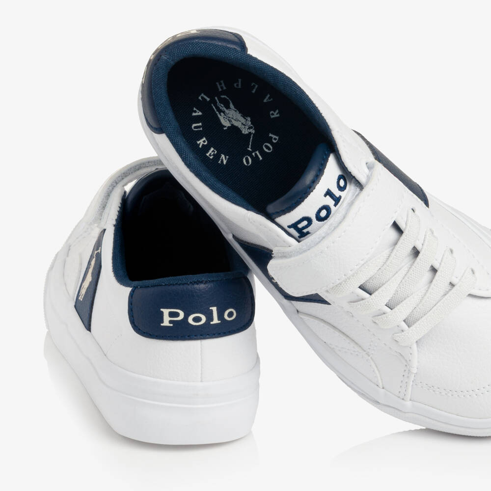 Ralph Lauren-White & Navy Blue Trainers with Elasticated Laces | Childrensalon