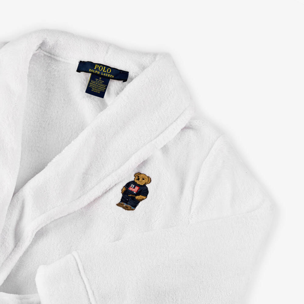 Ralph Lauren-White Polo Bear Fleece Dressing Gown | Childrensalon