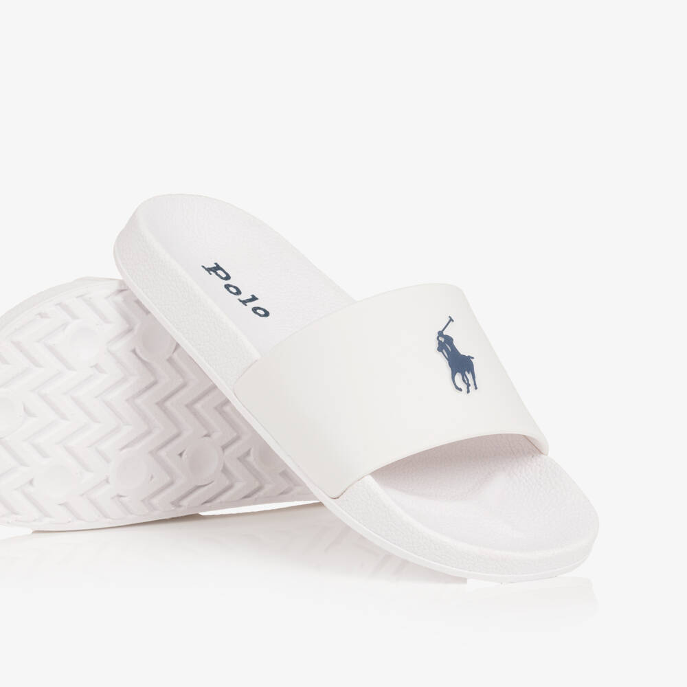Ralph Lauren-Белые шлёпанцы с логотипом пони | Childrensalon