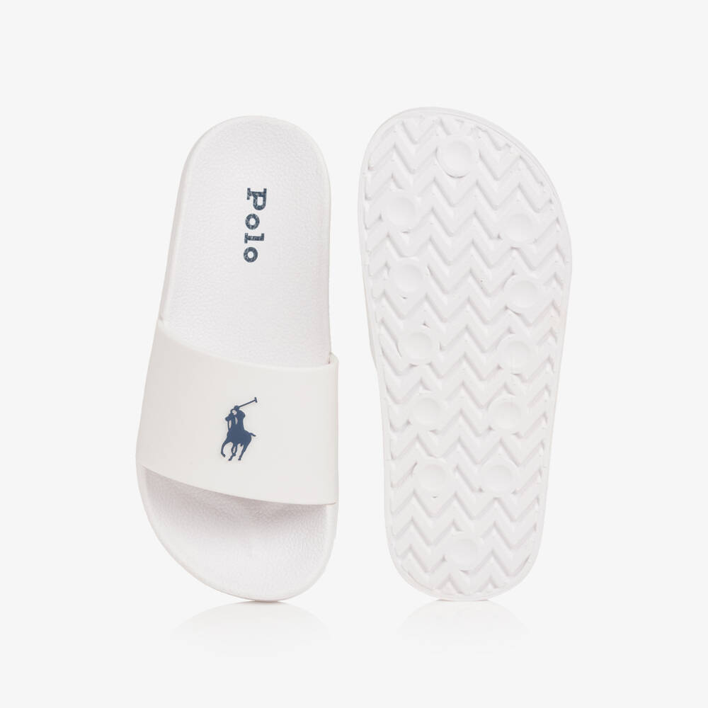 Ralph Lauren-Белые шлёпанцы с логотипом пони | Childrensalon