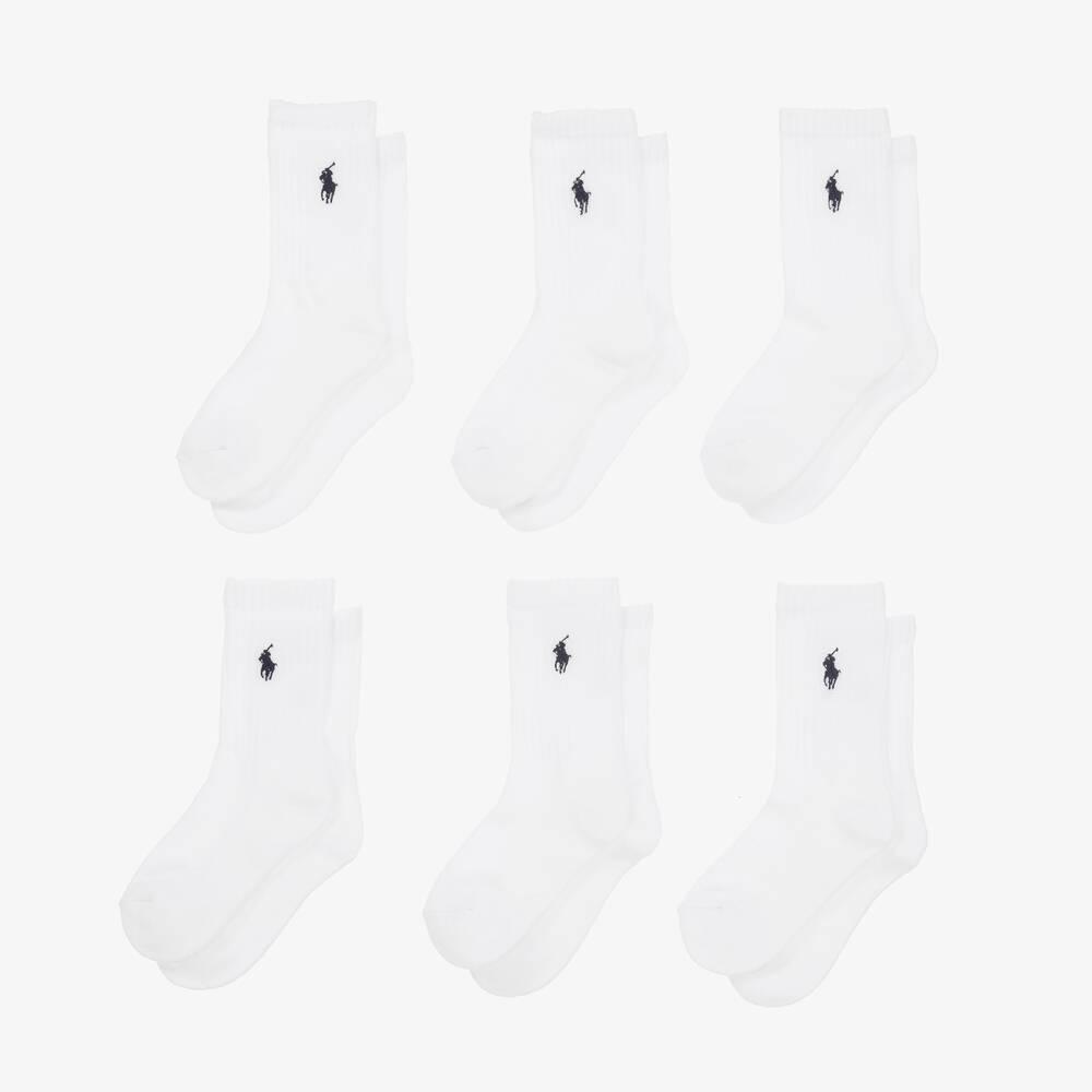 Ralph Lauren-جوارب بطول الكاحل مضلعة لون أبيض (عدد 6) | Childrensalon
