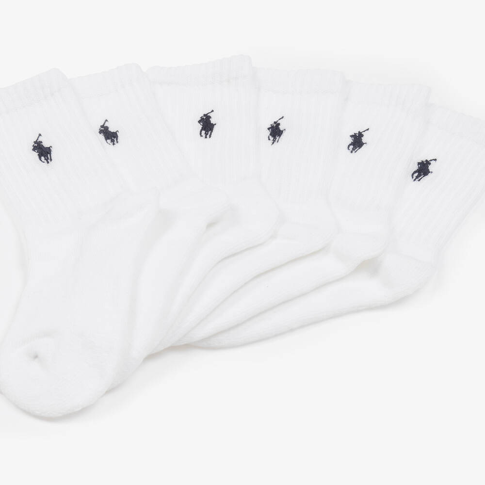 Ralph Lauren-جوارب بطول الكاحل مضلعة لون أبيض (عدد 6) | Childrensalon