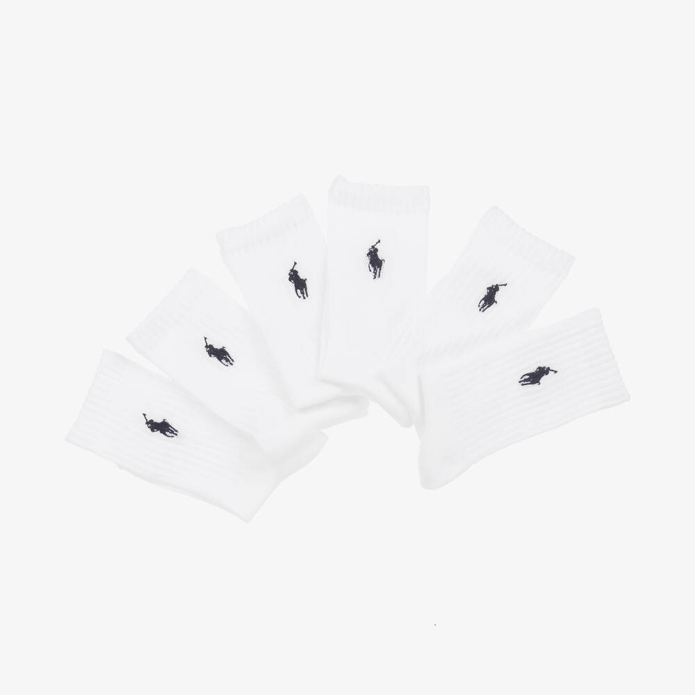 Ralph Lauren-جوارب بطول الكاحل مضلعة لون أبيض (عدد 6) | Childrensalon