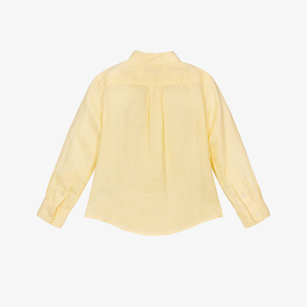 Ralph Lauren-Boys Yellow Linen Button-Down Collar Shirt | Childrensalon