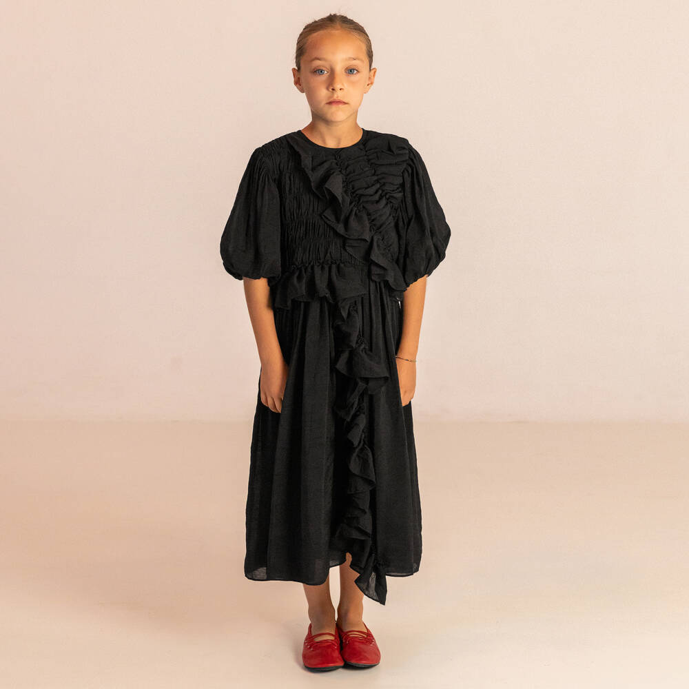 RaspberryPlum-Платье черное с оборками для девочек | Childrensalon