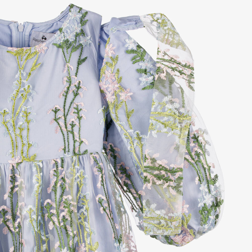 RaspberryPlum-Платье из синего тюля с цветочной вышивкой для девочек | Childrensalon