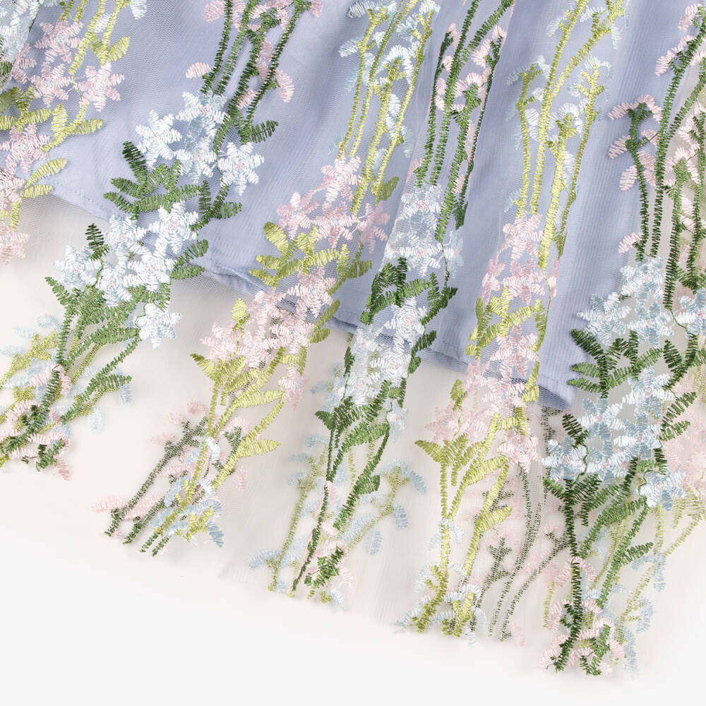 RaspberryPlum-Платье из синего тюля с цветочной вышивкой для девочек | Childrensalon