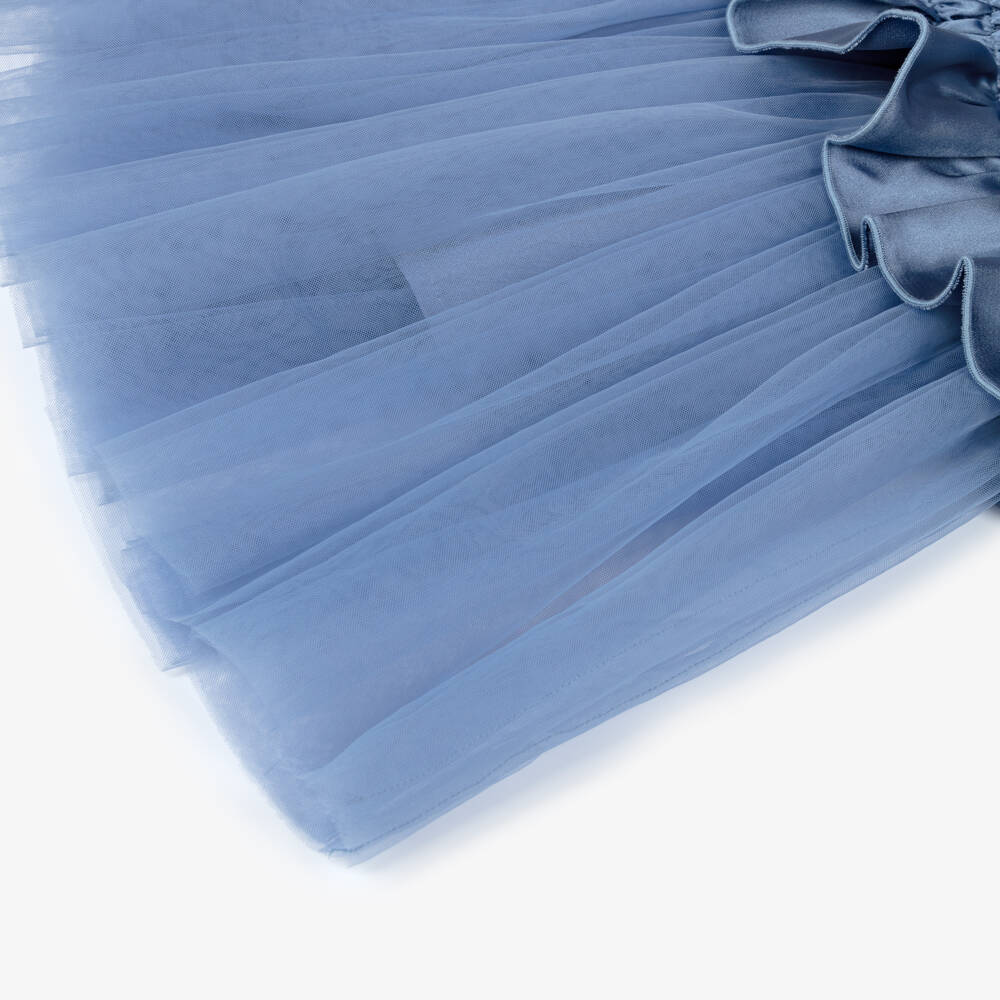 RaspberryPlum-فستان ساتان وتول مزين بكشكش لون أزرق للبنات | Childrensalon