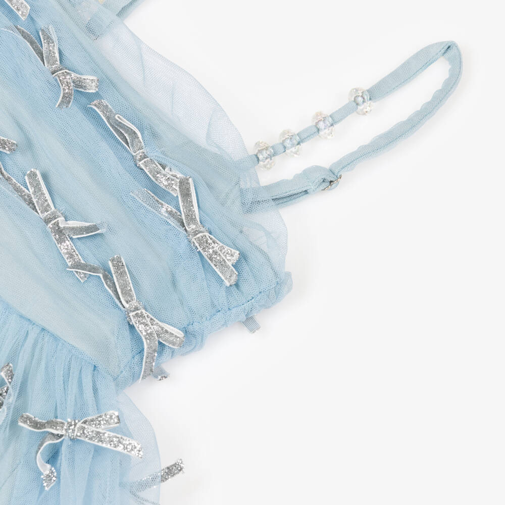Blue Tulle Girl Party Dress with Bows