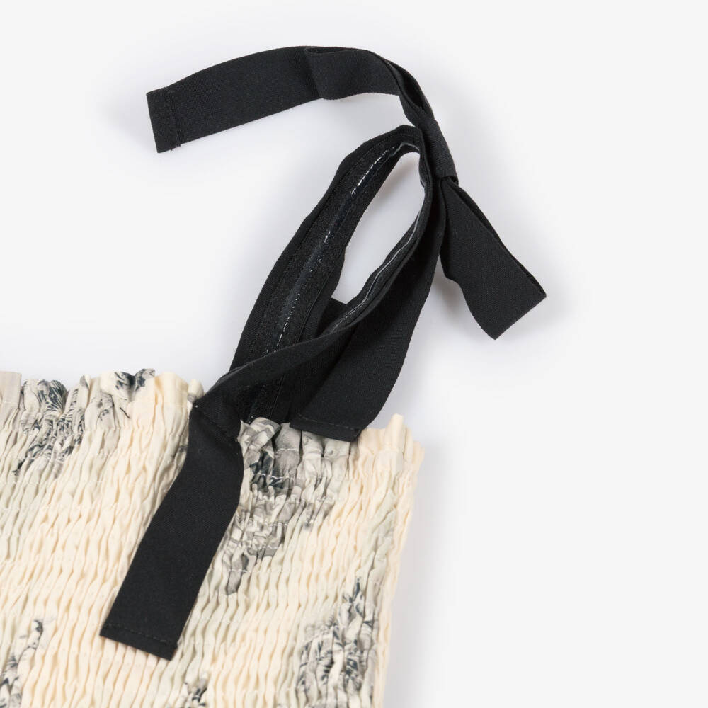 RaspberryPlum-Girls Ivory & Black Floral Print Cotton Dress | Childrensalon