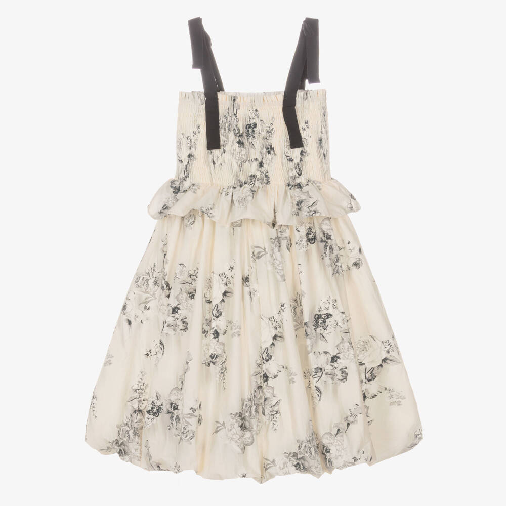 RaspberryPlum-Girls Ivory & Black Floral Print Cotton Dress | Childrensalon