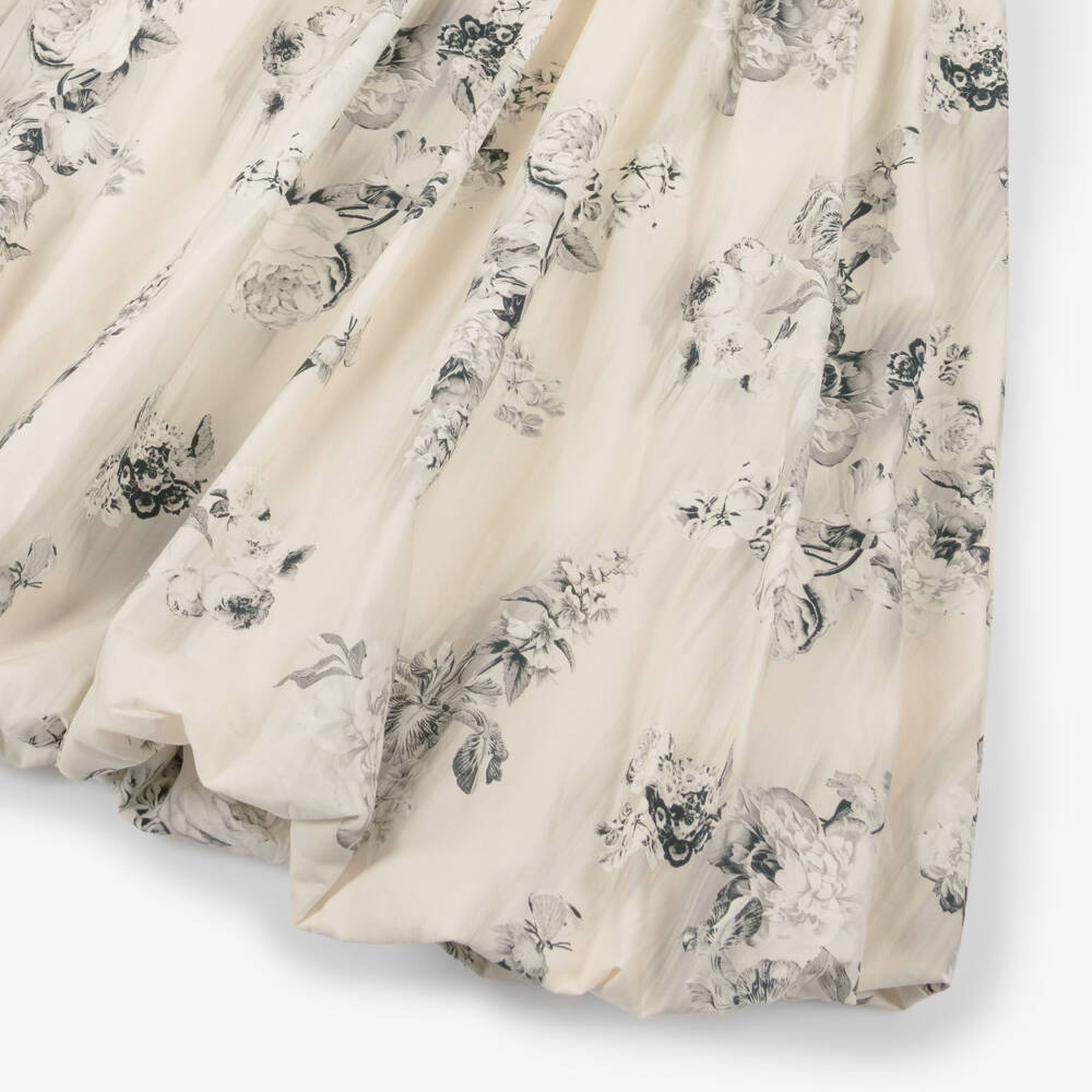 RaspberryPlum-Girls Ivory & Black Floral Print Cotton Dress | Childrensalon