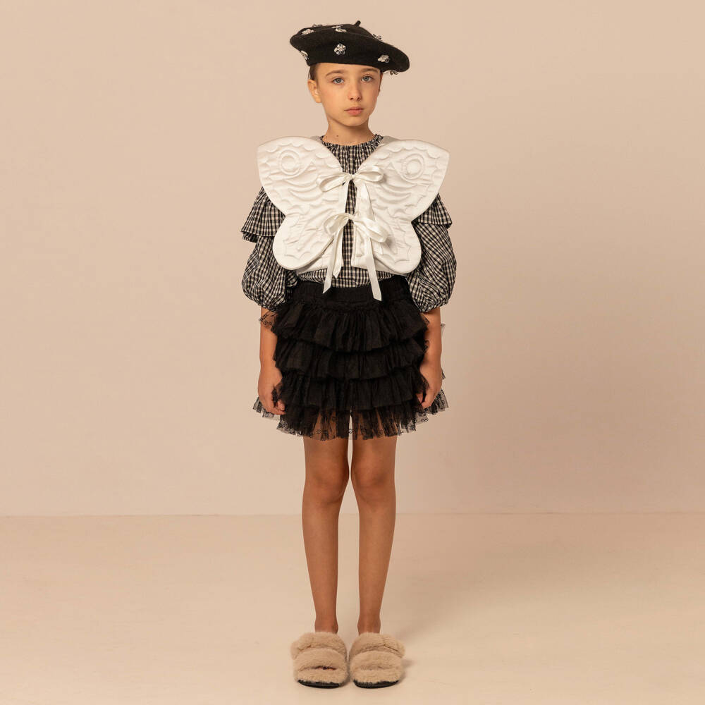 RaspberryPlum-Girls Ivory Quilted Satin Butterfly Waistcoat | Childrensalon