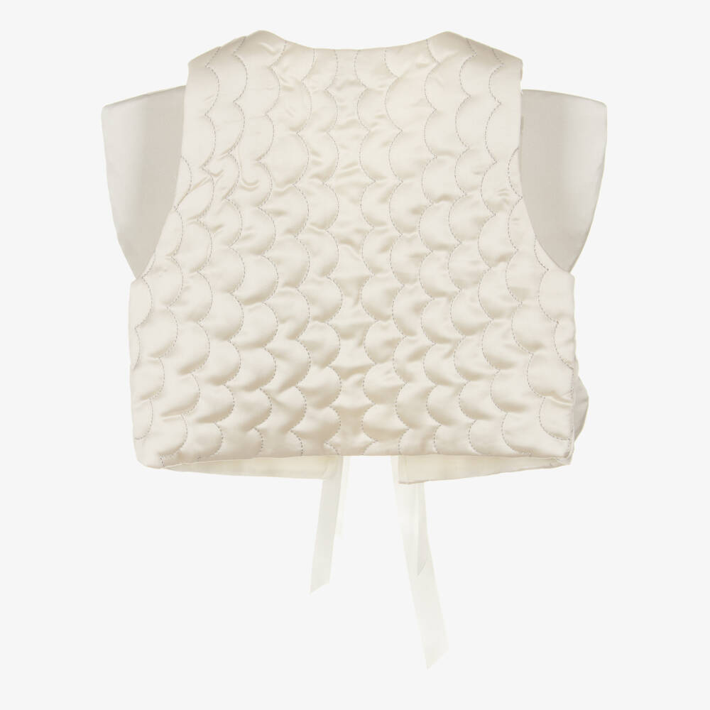 RaspberryPlum-Girls Ivory Quilted Satin Butterfly Waistcoat | Childrensalon