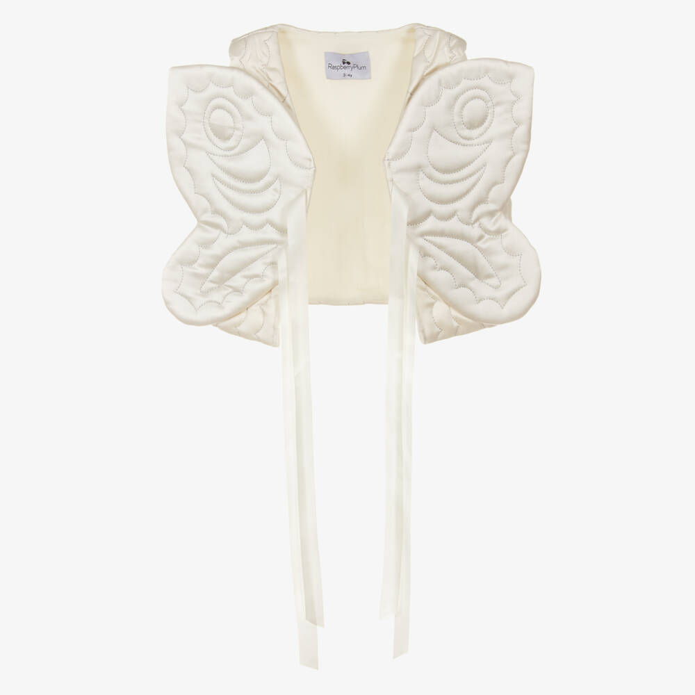 RaspberryPlum-Girls Ivory Quilted Satin Butterfly Waistcoat | Childrensalon