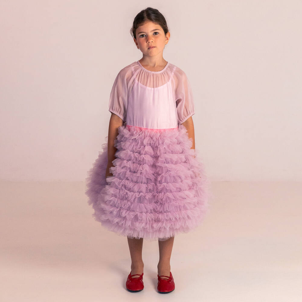 RaspberryPlum-Платье сиреневое из шифона и тюля для девочек | Childrensalon