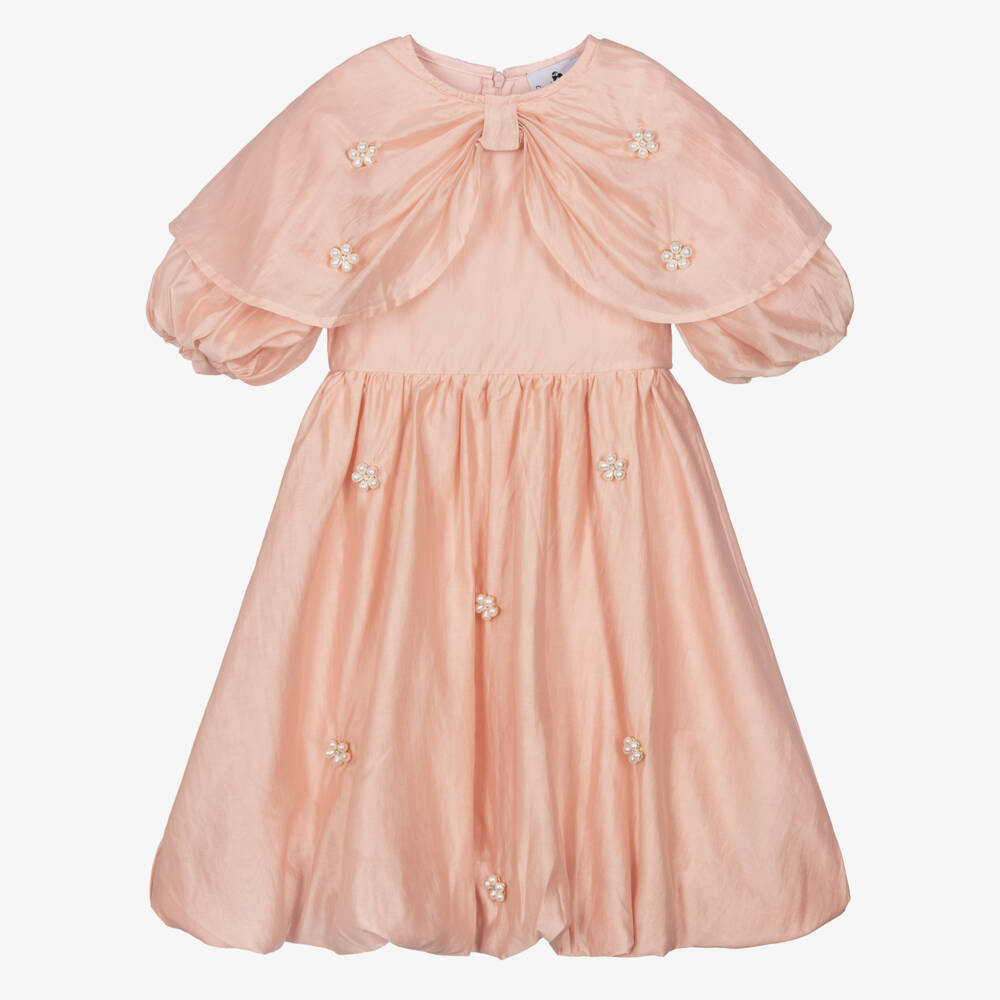 RaspberryPlum-Girls Pale Pink Voile Dress with Cape Collar | Childrensalon