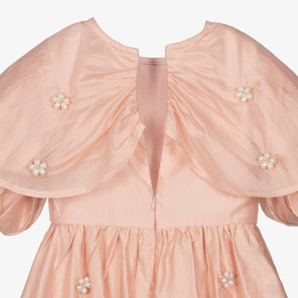 RaspberryPlum-Girls Pale Pink Voile Dress with Cape Collar | Childrensalon