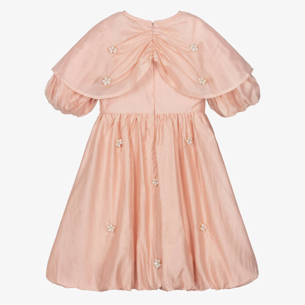 RaspberryPlum-Girls Pale Pink Voile Dress with Cape Collar | Childrensalon