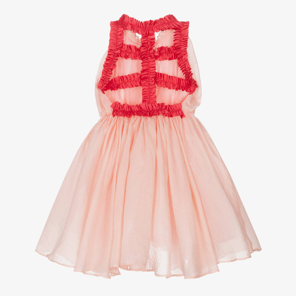RaspberryPlum-Girls Pale Pink Voile Dress with Vibrant Pink Ruffles | Childrensalon