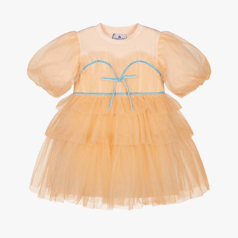 RaspberryPlum-Girls Pastel Orange Jersey & Tulle Dress | Childrensalon