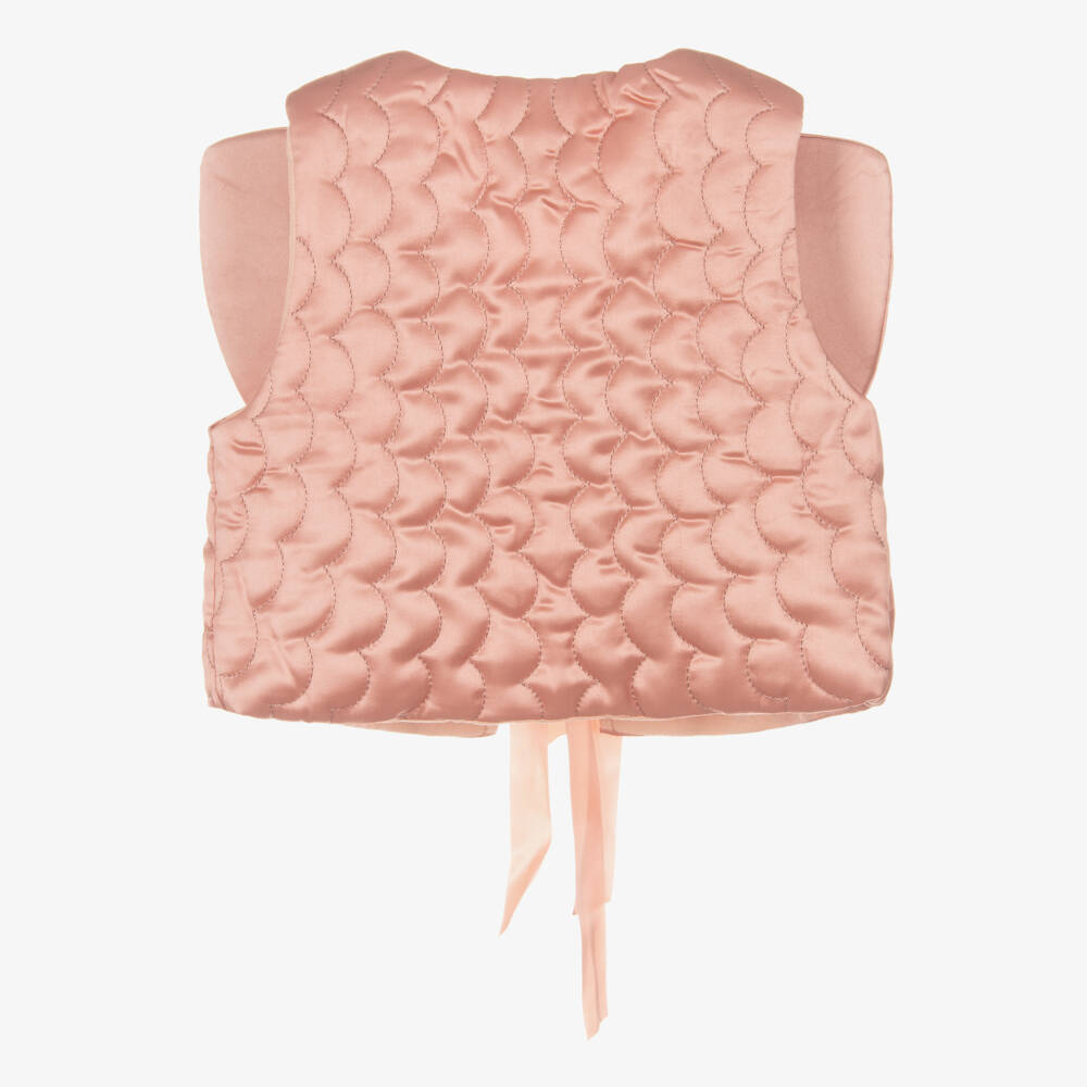 RaspberryPlum-Girls Peach Pink Quilted Satin Butterfly Waistcoat | Childrensalon