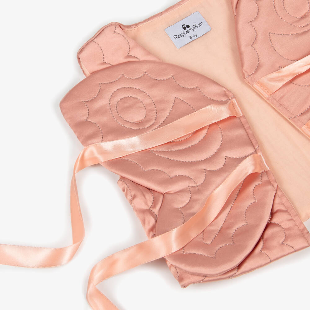 RaspberryPlum-Girls Peach Pink Quilted Satin Butterfly Waistcoat | Childrensalon
