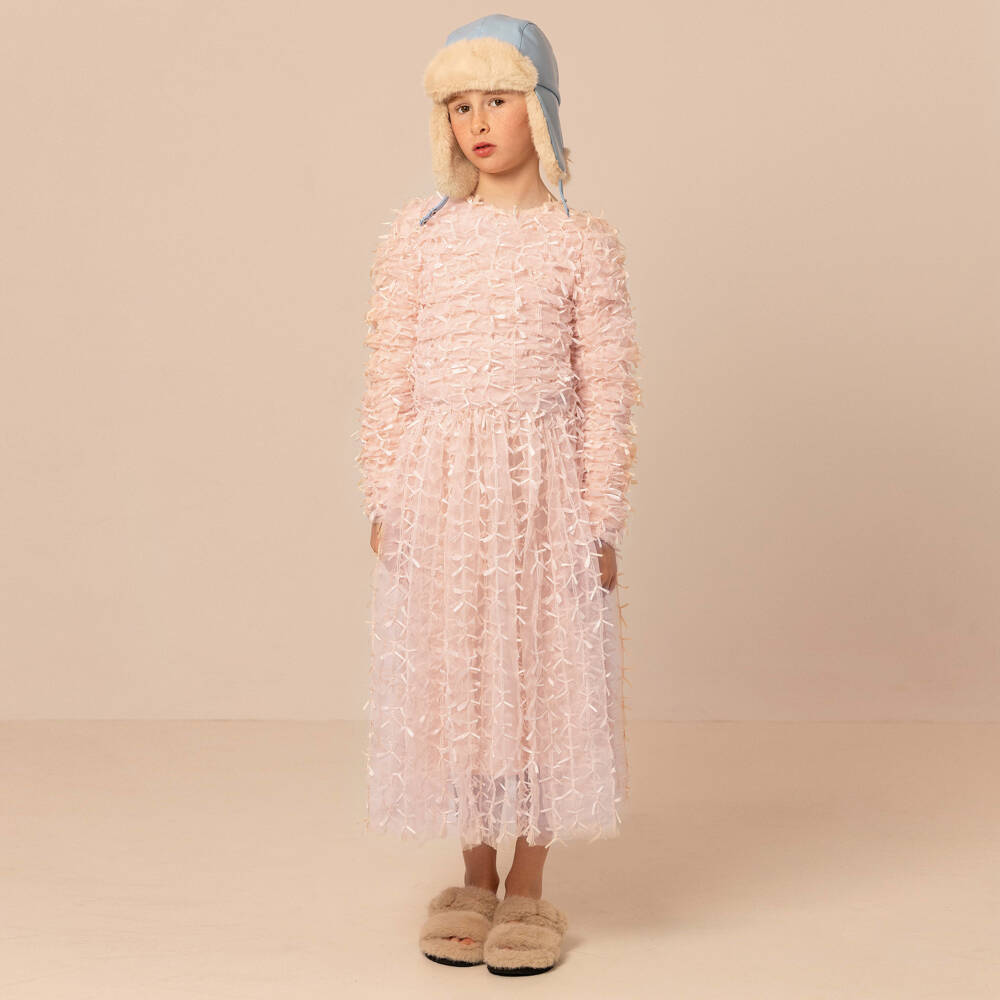 RaspberryPlum-Girls Peach Pink Tulle Dress with Bows | Childrensalon