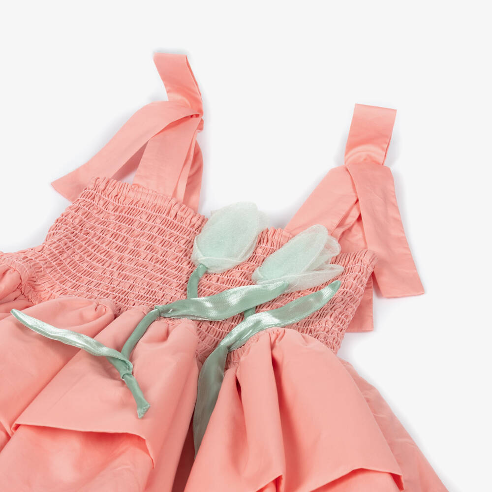 RaspberryPlum-Girls Pink Cotton Puffball Dress with 3D Flowes | Childrensalon