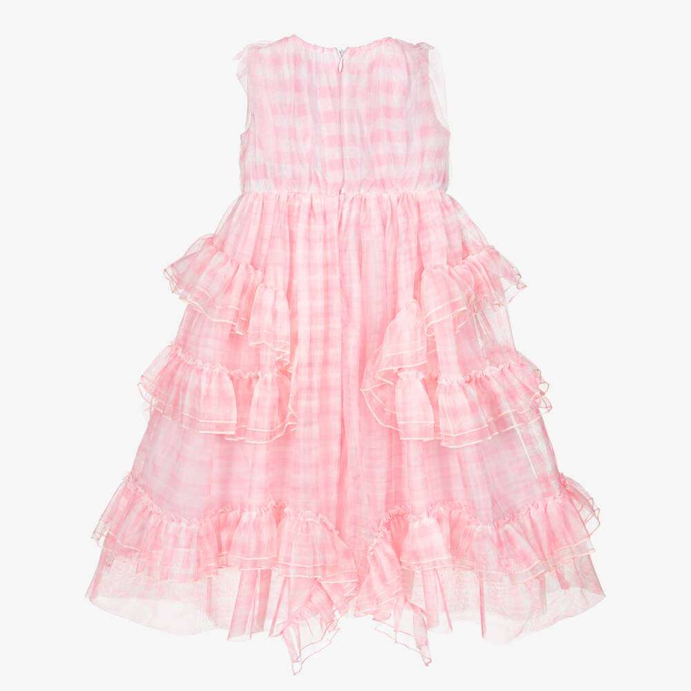 RaspberryPlum-فستان تول بنقشة جينغهام لون زهري للبنات | Childrensalon