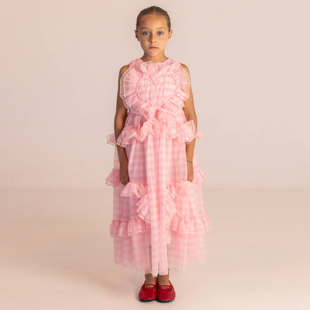 RaspberryPlum-Girls Pink Gingham Tulle Ruffle Dress | Childrensalon