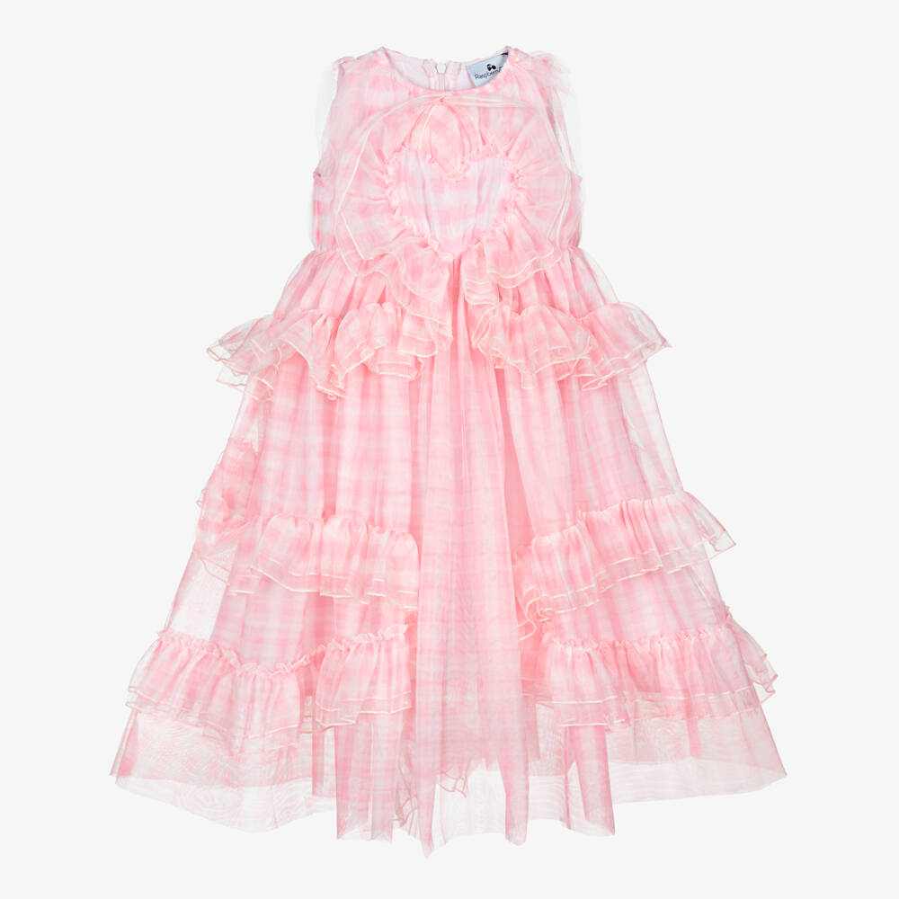 RaspberryPlum-Girls Pink Gingham Tulle Ruffle Dress | Childrensalon