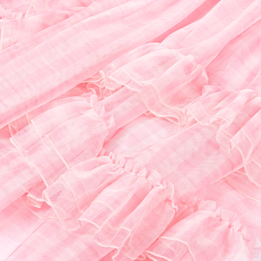 RaspberryPlum-فستان تول بنقشة جينغهام لون زهري للبنات | Childrensalon