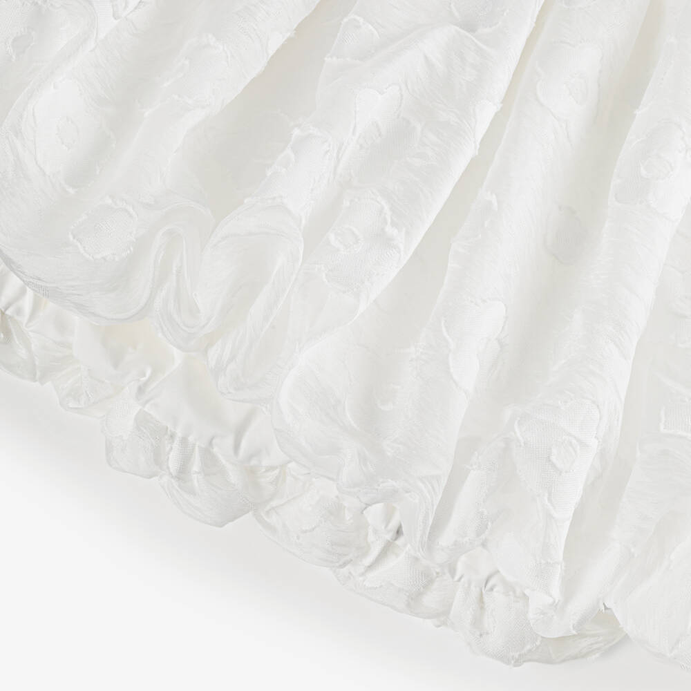 RaspberryPlum-فستان جاكار مزين بفيونكة سوداء لون أبيض للبنات | Childrensalon