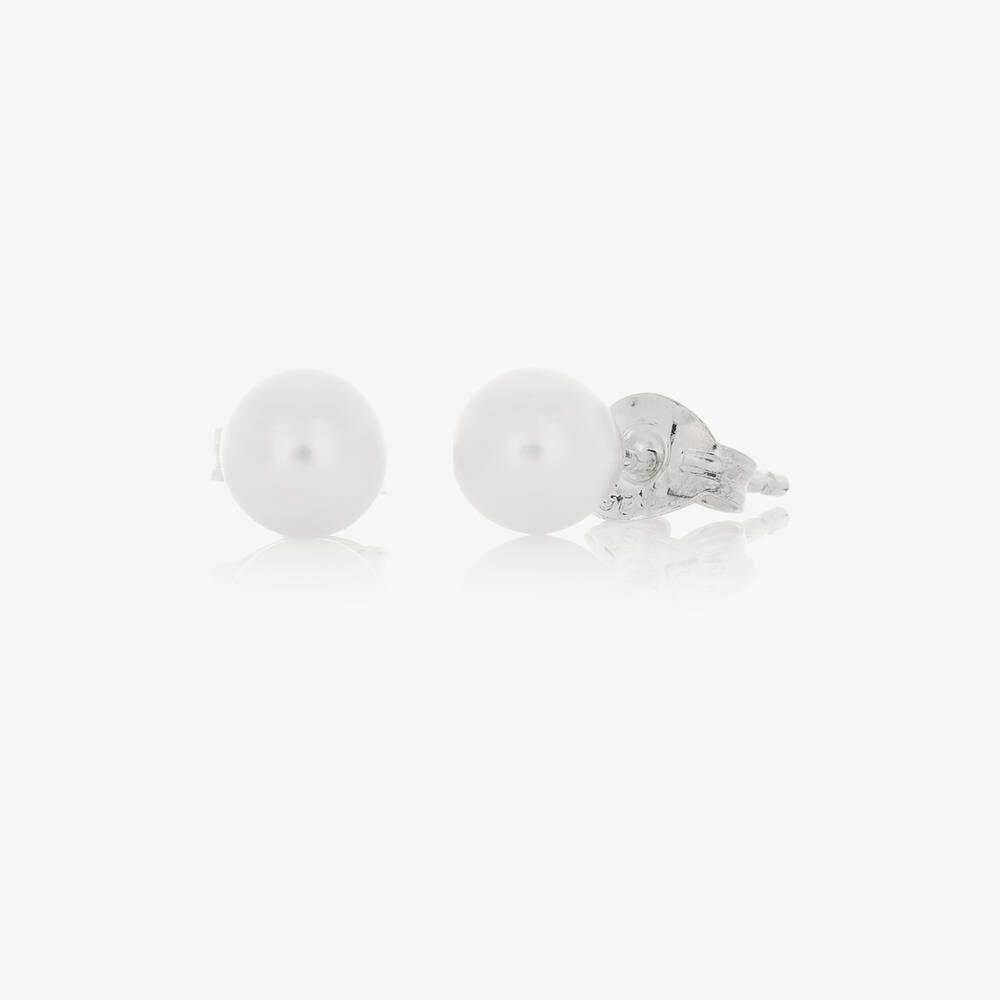 Raw Pearls-Girls Ivory Pearl Earrings (5mm) | Childrensalon