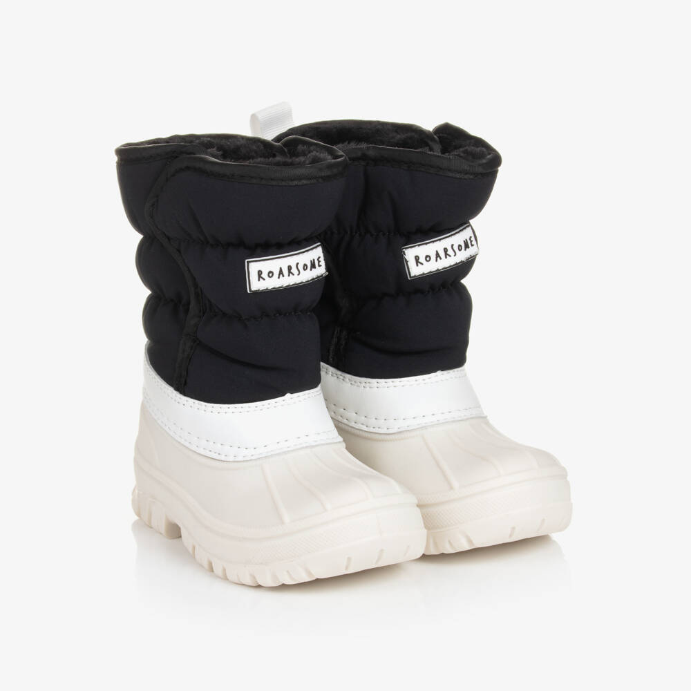 Roarsome-Black & White Waterproof Snow Boots | Childrensalon