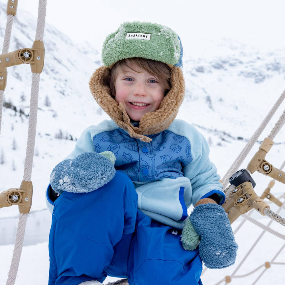 Roarsome-Blue Colourblock Sherpa Fleece Trapper Hat | Childrensalon
