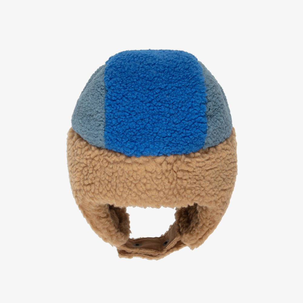 Roarsome-Шапка-траппер синяя из шерпа-флиса с цветоблоками | Childrensalon